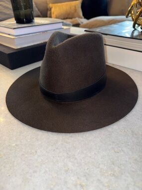 Janessa Leone Brown Fedora with Black Band